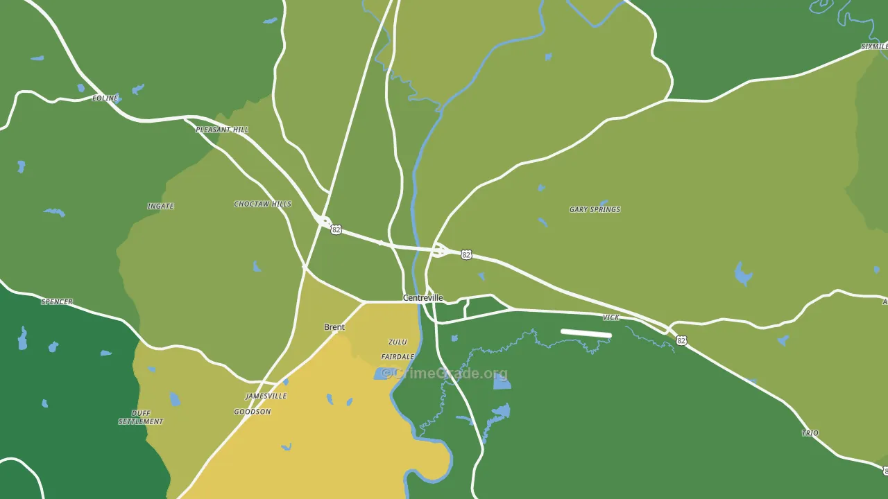 Centreville, AL Map of Vehicle Theft Rates