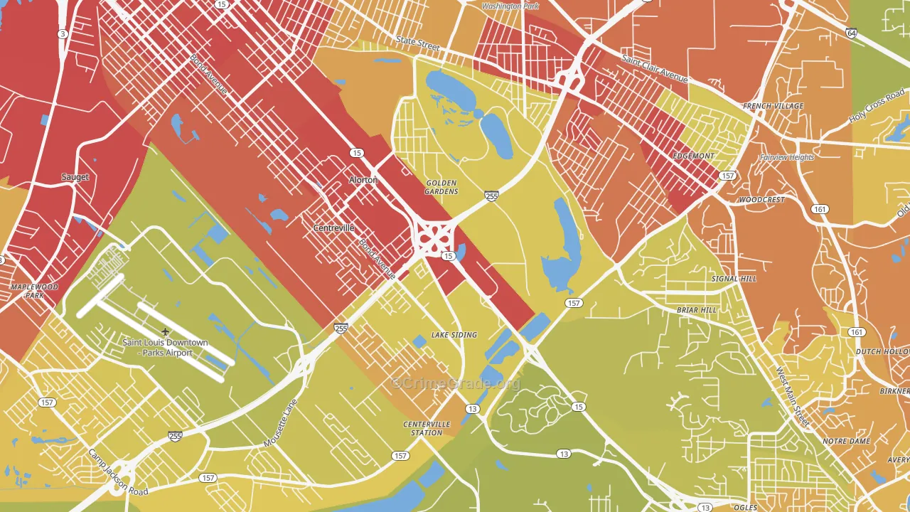 Centreville, IL Map of Vehicle Theft Rates