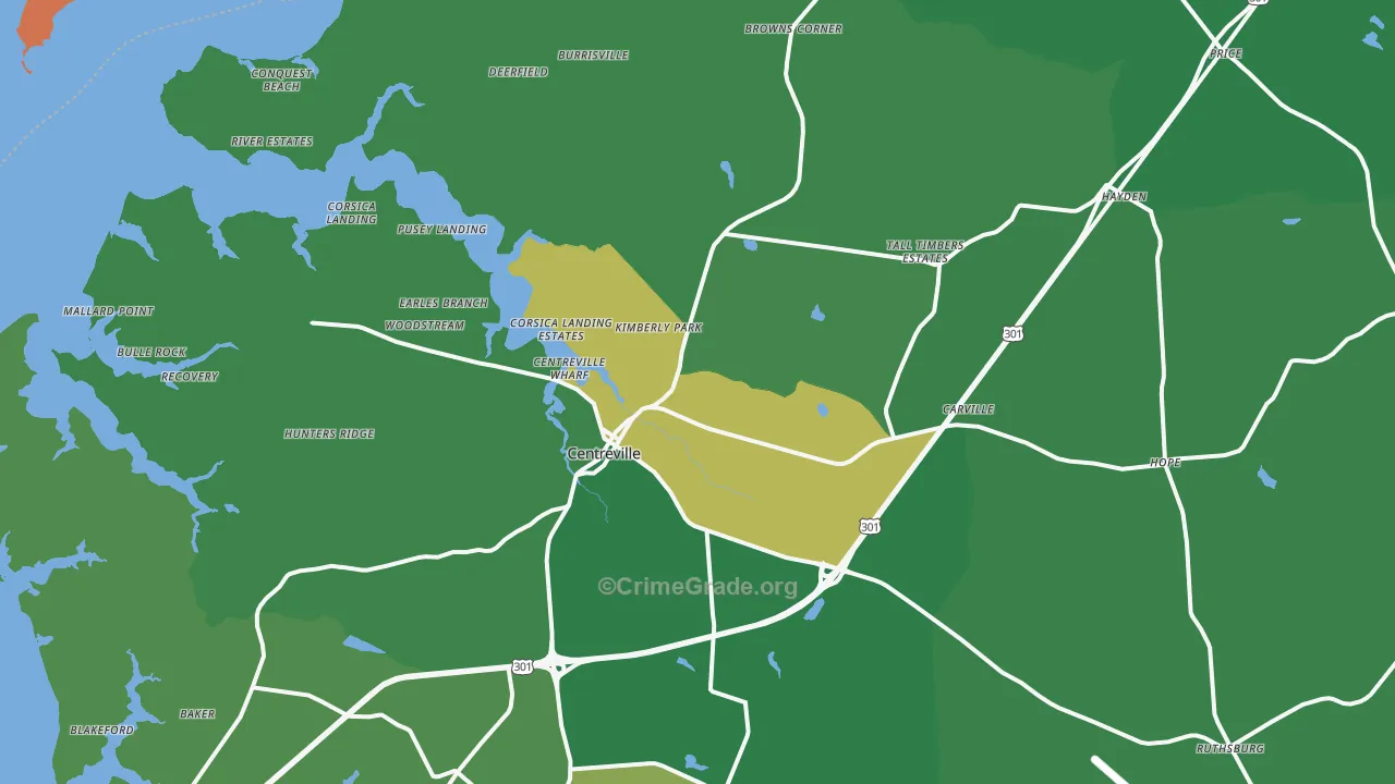 Centreville, MD Map of Vehicle Theft Rates
