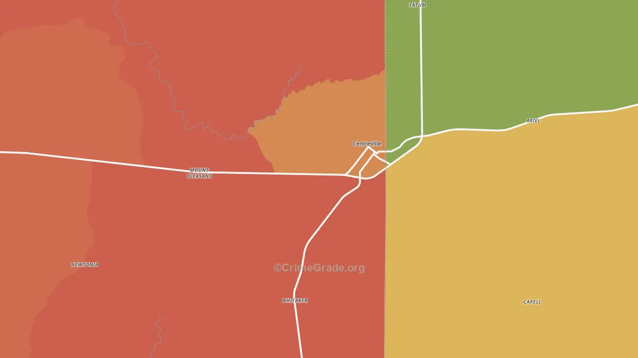 Centreville, MS Map of Vehicle Theft Rates