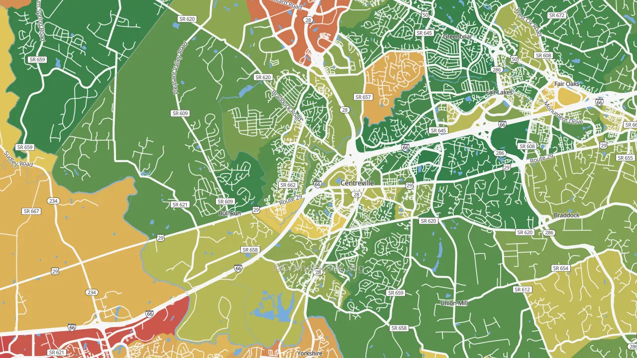 Centreville, VA Map of Vehicle Theft Rates