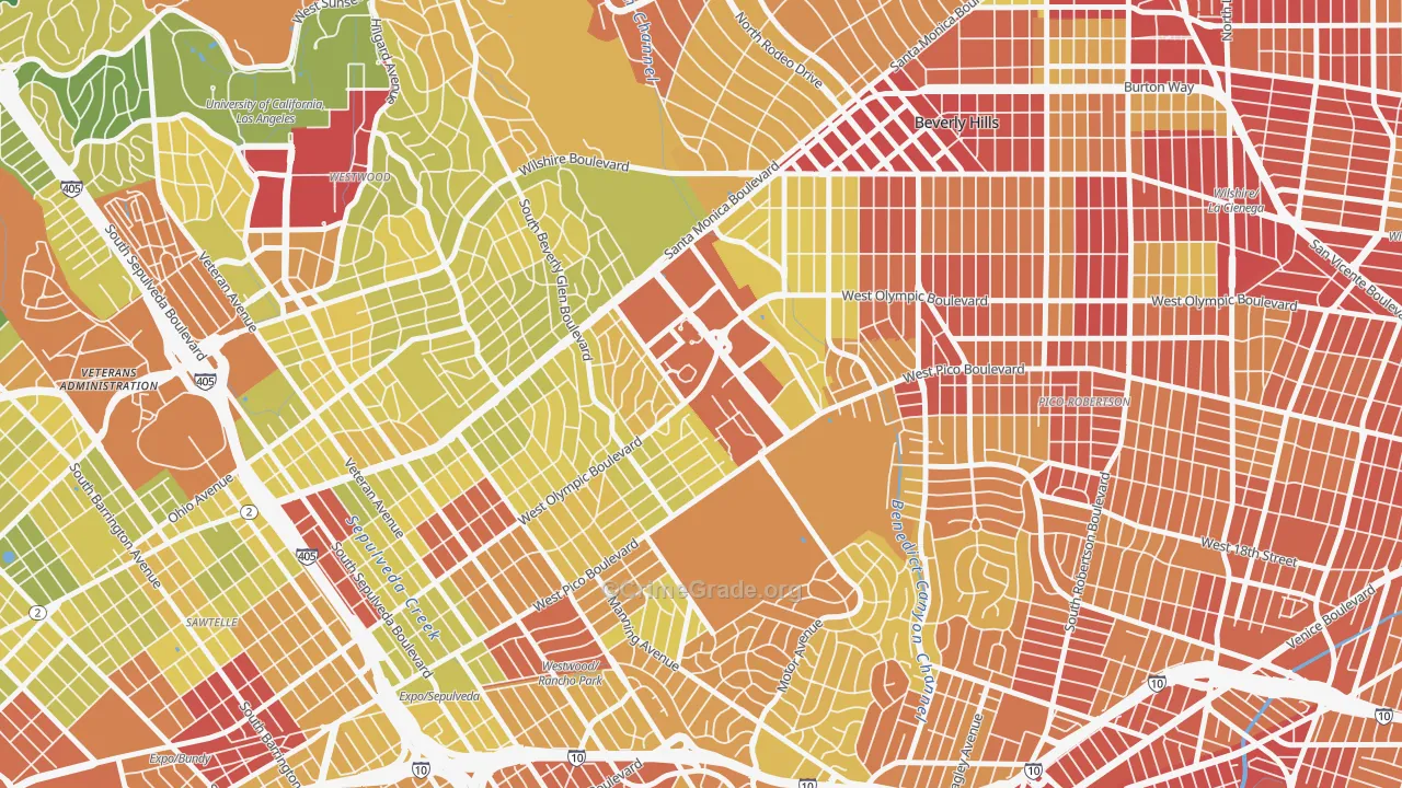 Century City, Los Angeles, CA Map of Vehicle Theft Rates