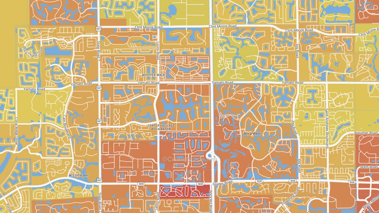 Century Village West, Boca Raton, FL Map of Vehicle Theft Rates