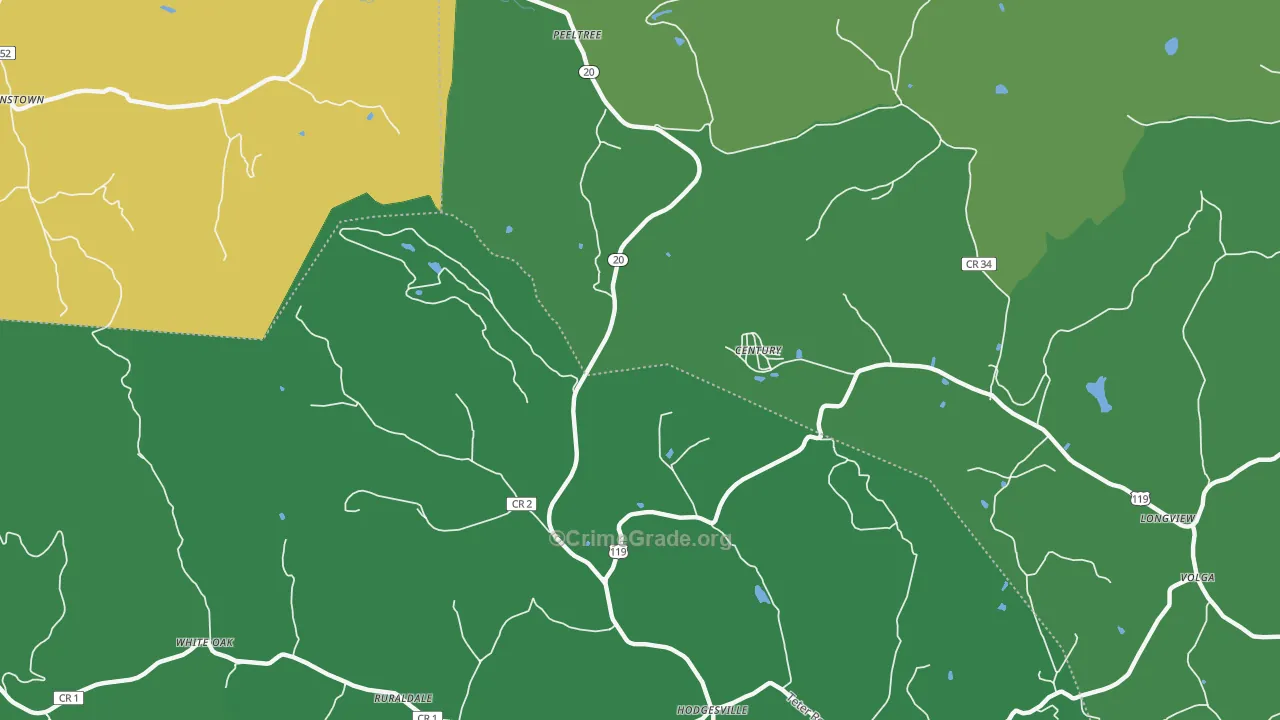 Century, WV Map of Vehicle Theft Rates