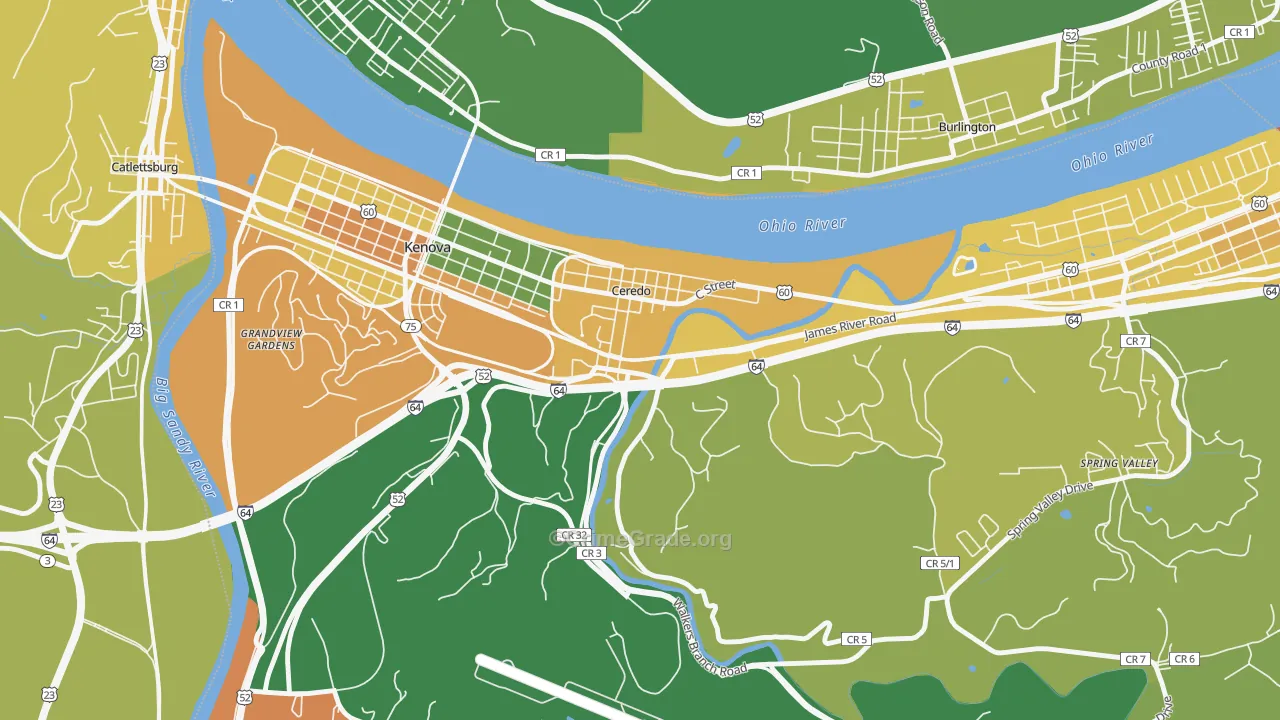 Ceredo, WV Map of Vehicle Theft Rates