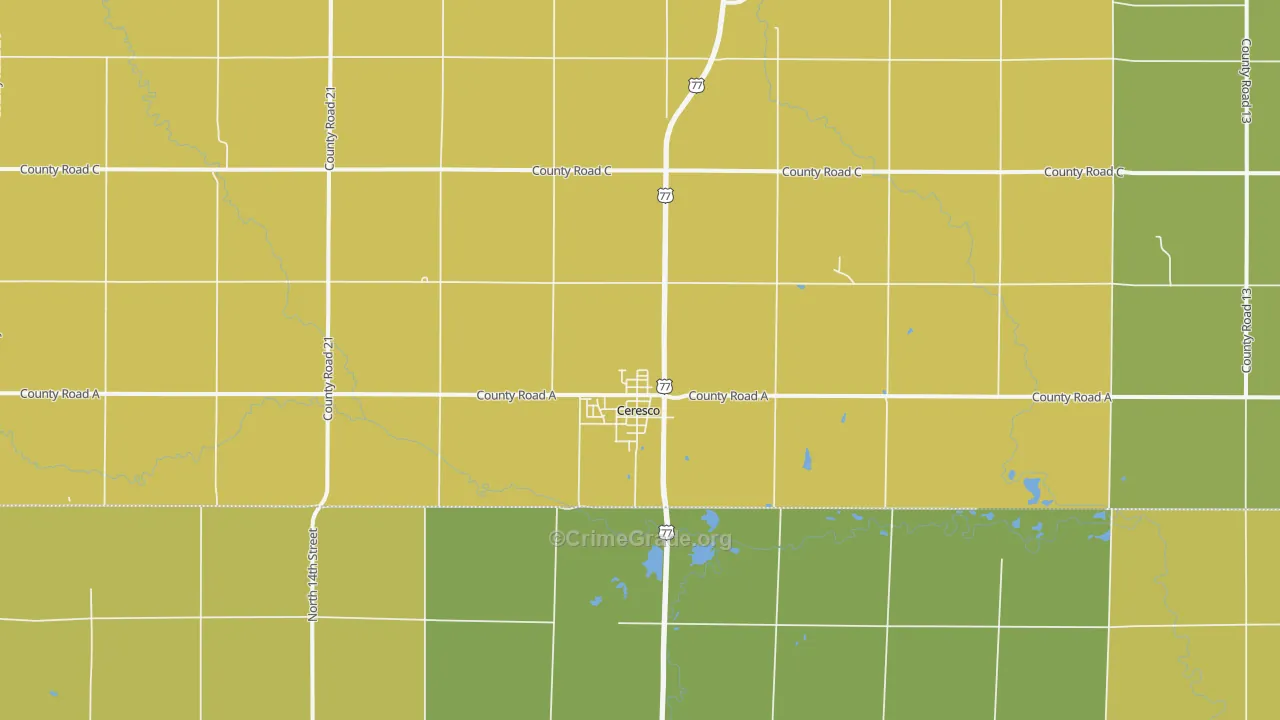 Ceresco, NE Map of Vehicle Theft Rates