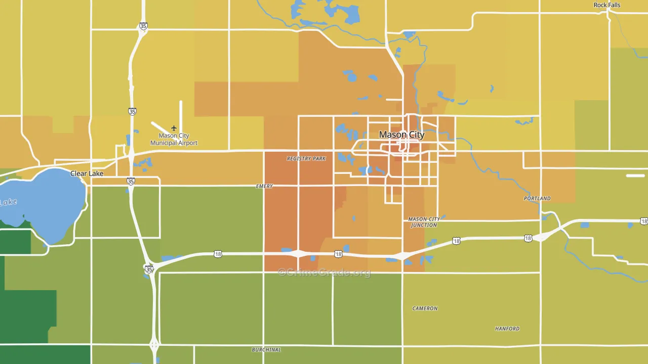 Cerro Gordo County, IA Map of Vehicle Theft Rates