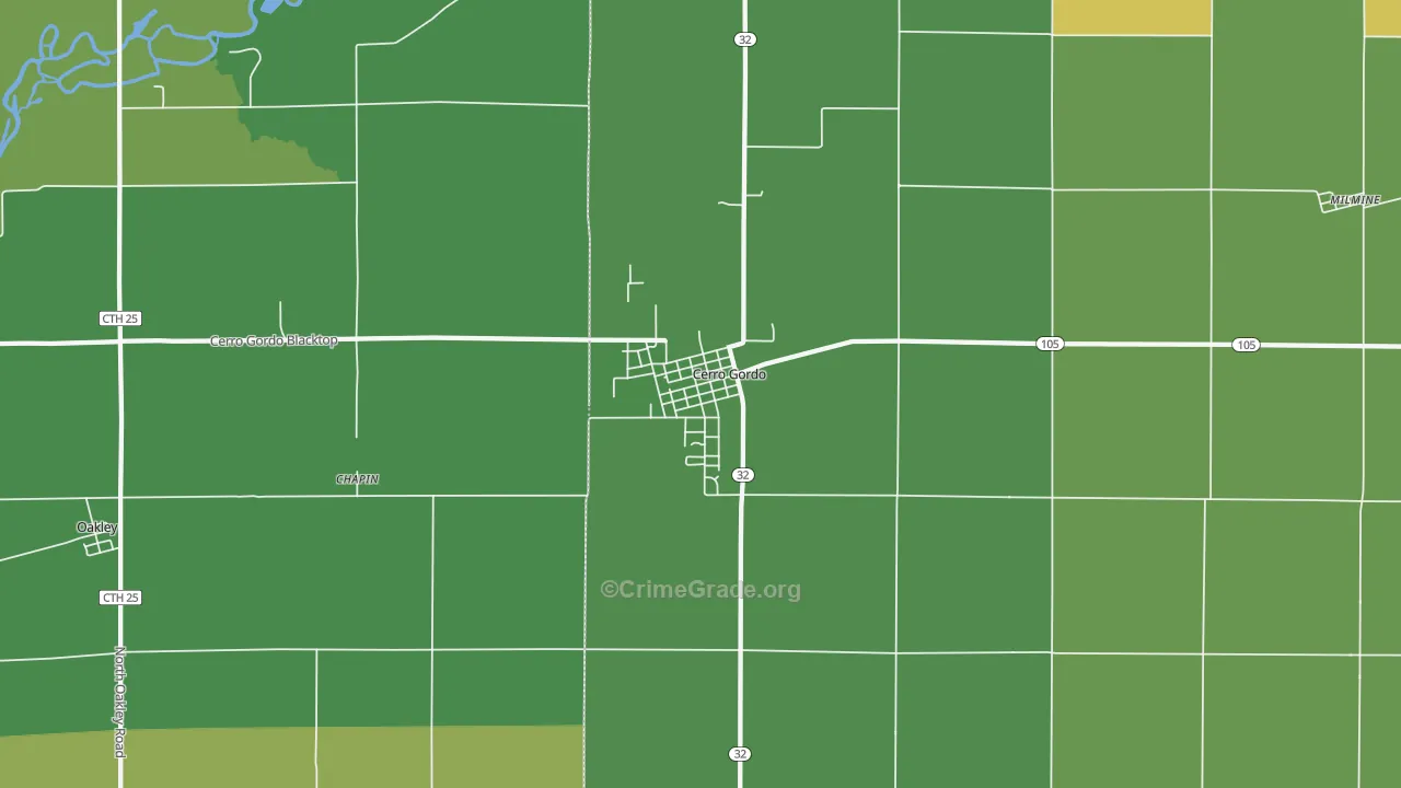 Cerro Gordo, IL Map of Vehicle Theft Rates