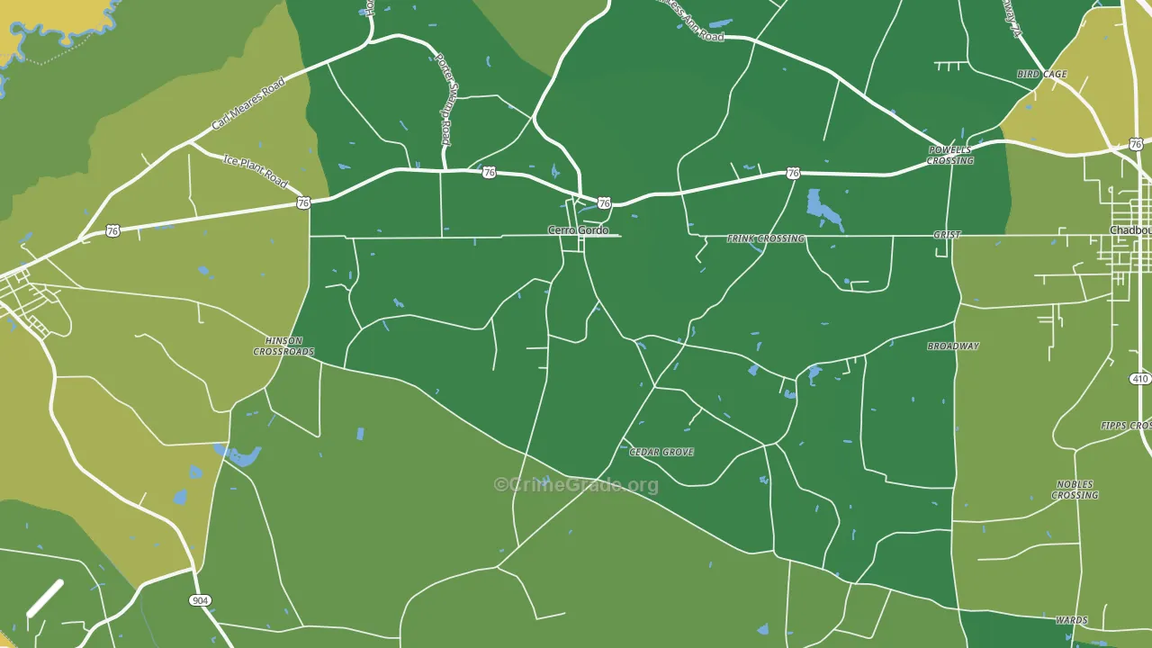 Cerro Gordo, NC Map of Vehicle Theft Rates