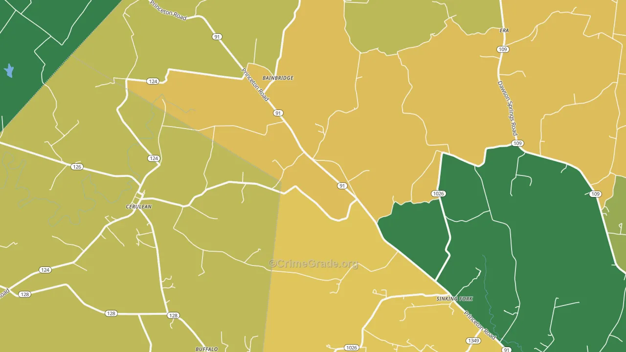 Cerulean, KY Map of Vehicle Theft Rates