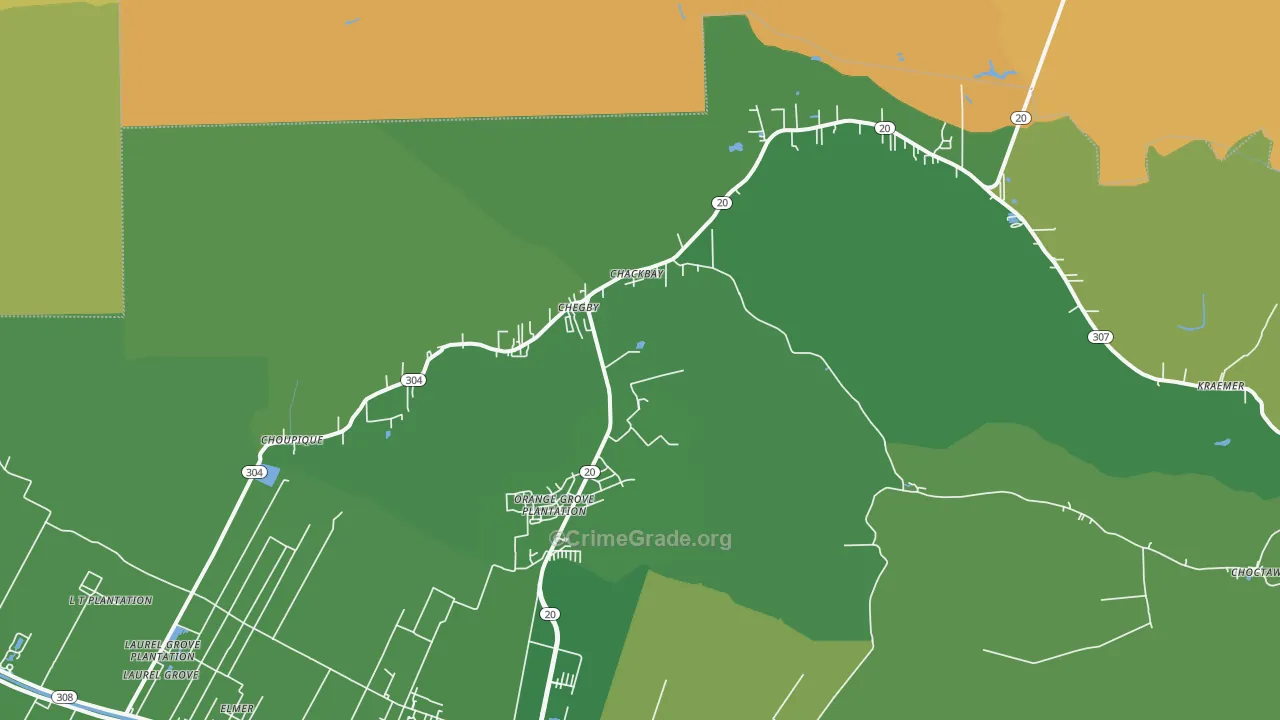 Chackbay, LA Map of Vehicle Theft Rates