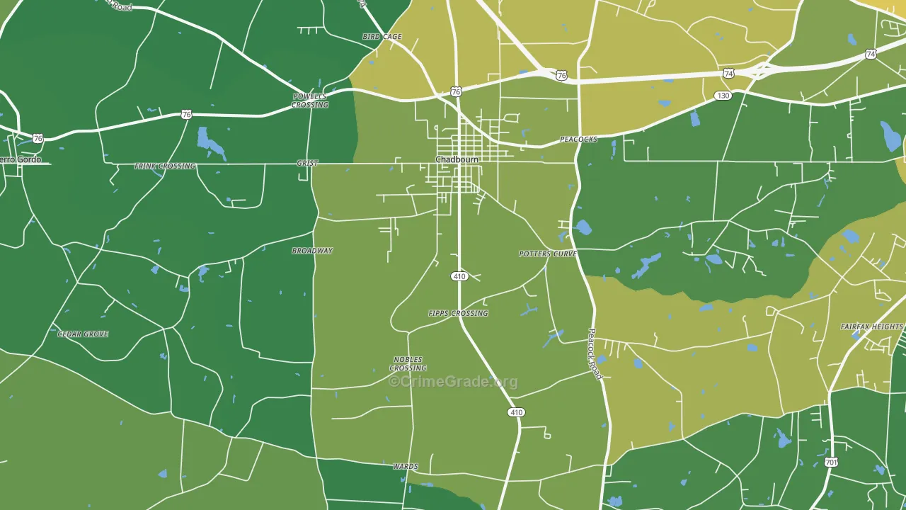 Chadbourn, NC Map of Vehicle Theft Rates
