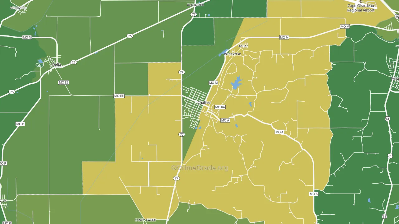 Chaffee, MO Map of Vehicle Theft Rates