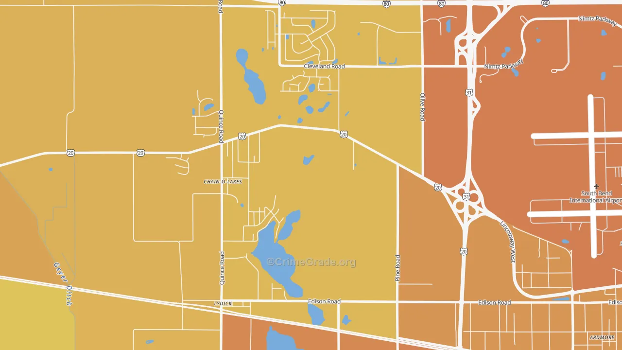 Chain-O-Lakes, IN Map of Vehicle Theft Rates