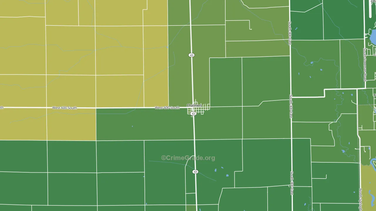 Chalmers, IN Map of Vehicle Theft Rates