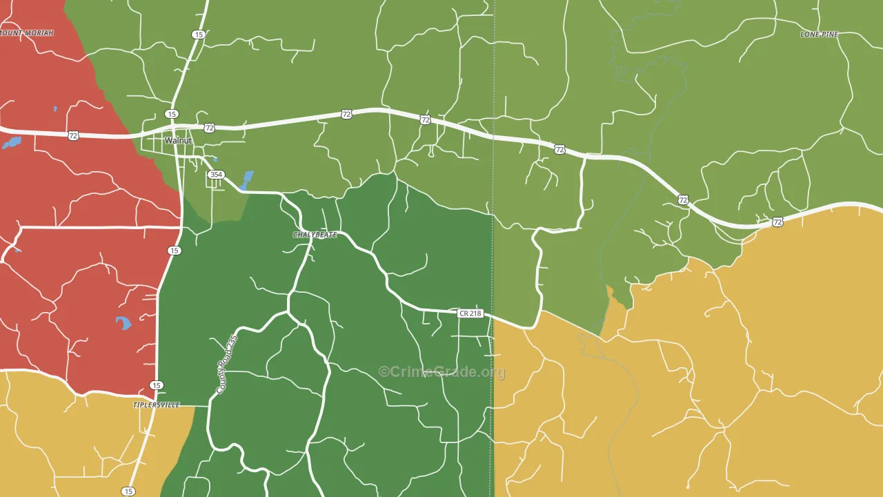 Chalybeate, MS Map of Vehicle Theft Rates