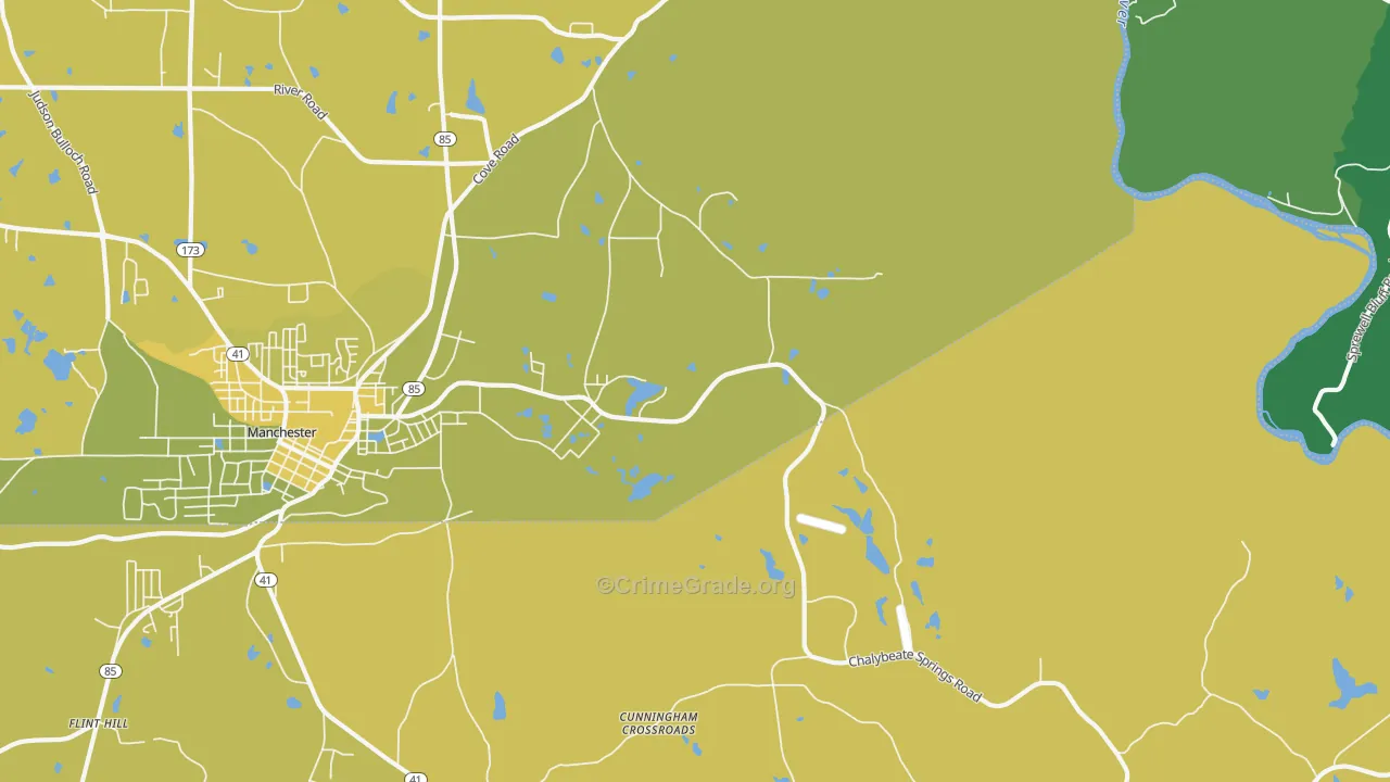 Chalybeate Springs, GA Map of Vehicle Theft Rates