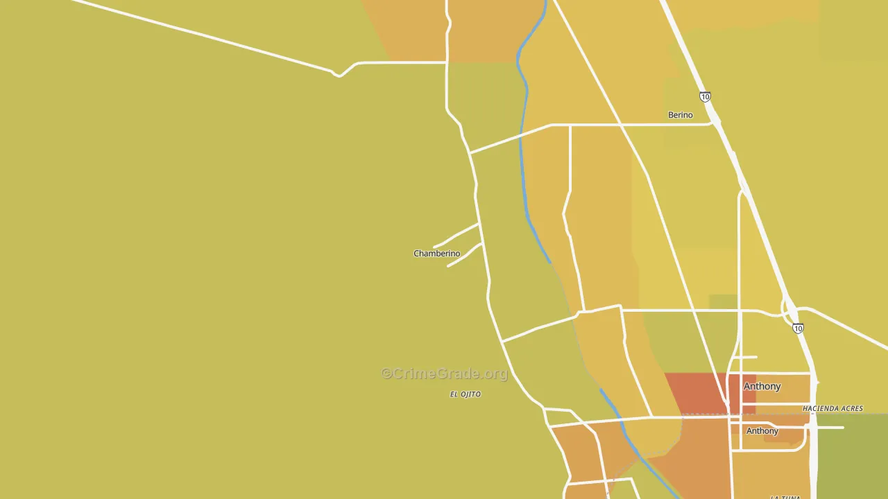 Chamberino, NM Map of Vehicle Theft Rates