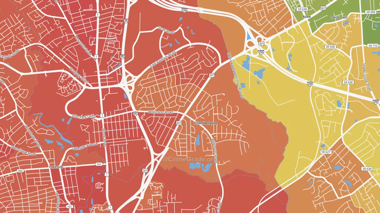 Chamberlayne, VA Map of Vehicle Theft Rates