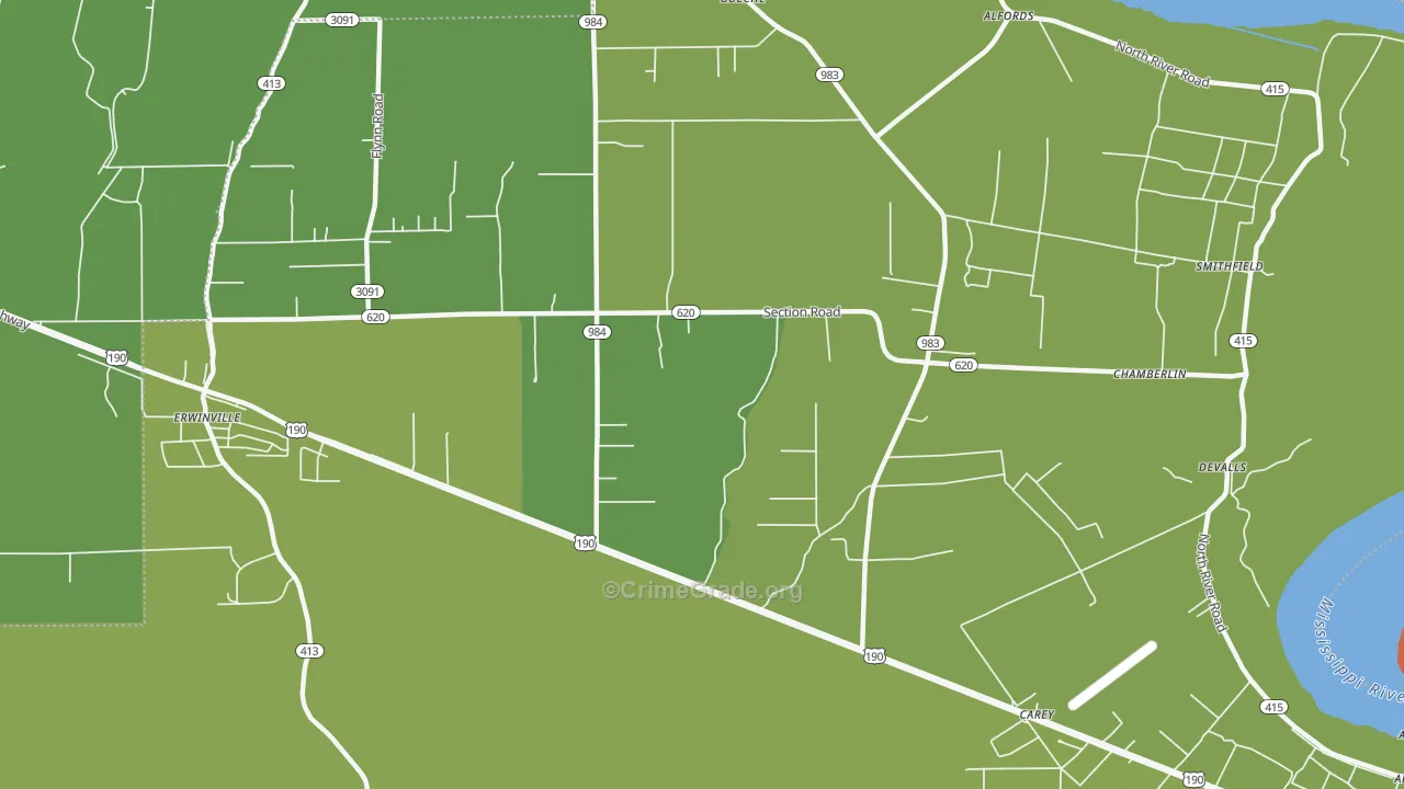 Chamberlin, LA Map of Vehicle Theft Rates