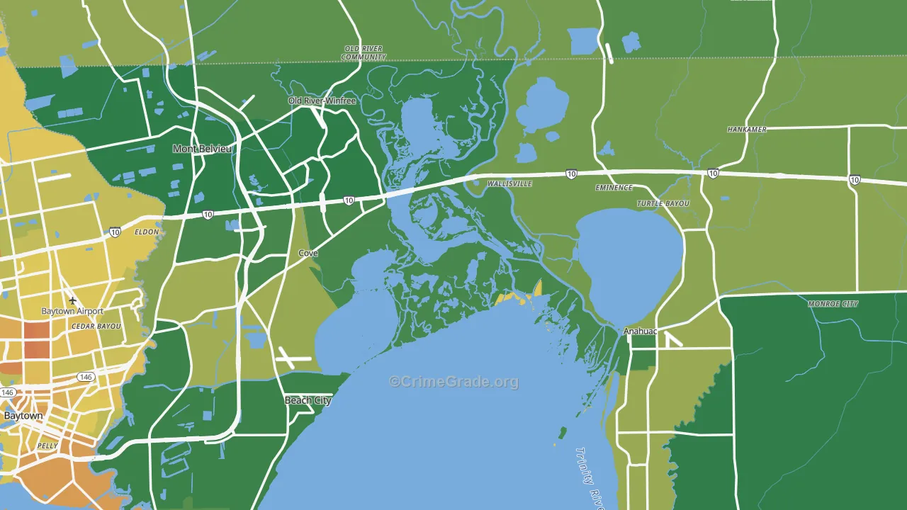 Chambers County, TX Map of Vehicle Theft Rates