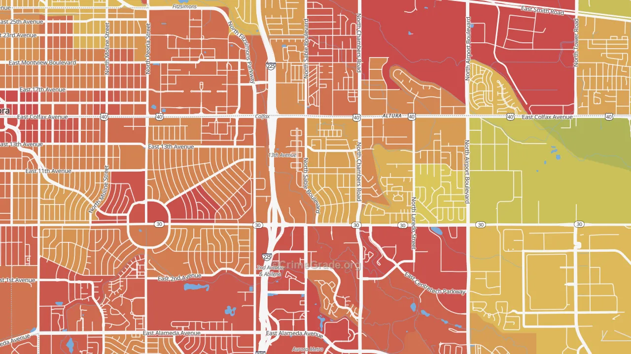 Chambers Heights, Aurora, CO Map of Vehicle Theft Rates