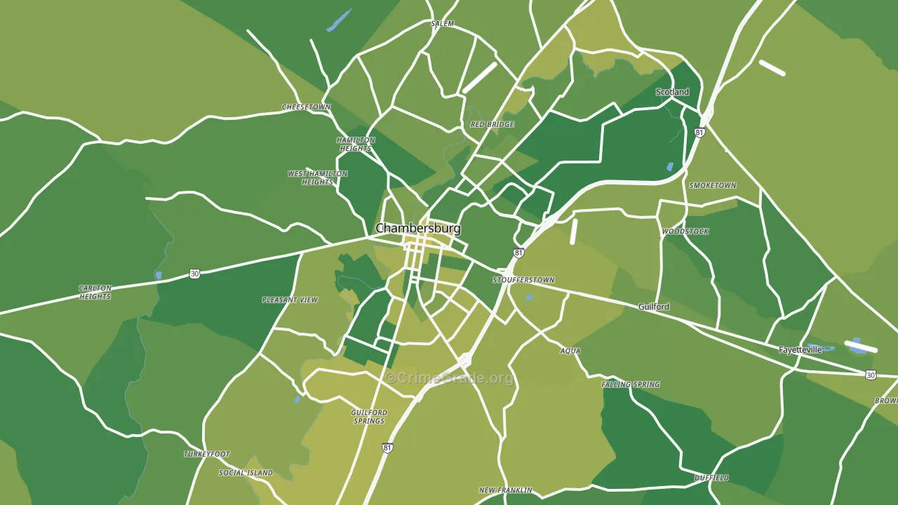 Chambersburg, PA Map of Vehicle Theft Rates
