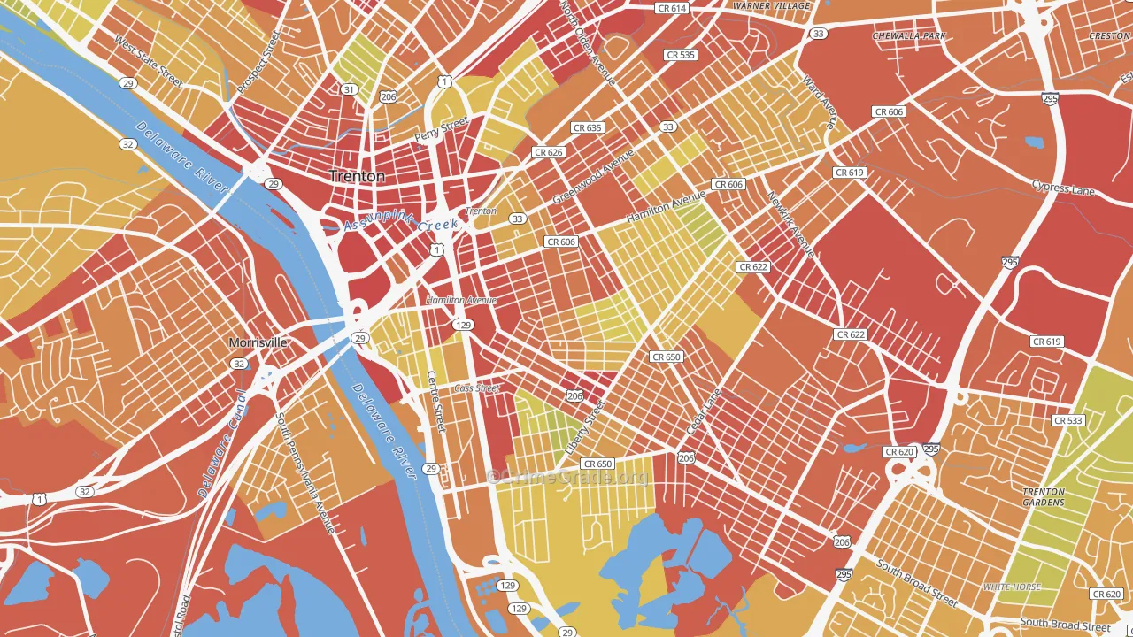 Chambersburg, Trenton, NJ Map of Vehicle Theft Rates
