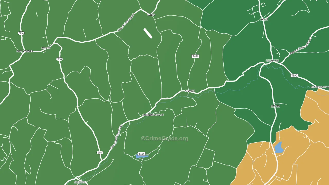 Chambersville, PA Map of Vehicle Theft Rates