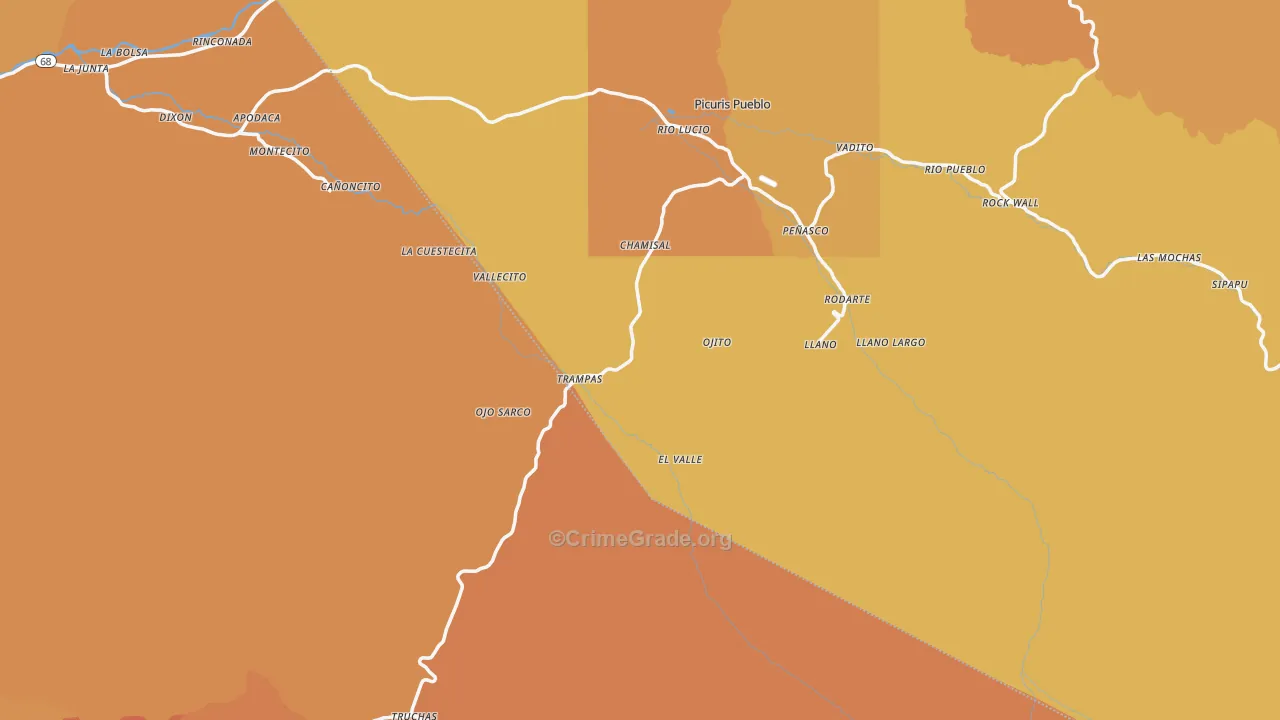 Chamisal, NM Map of Vehicle Theft Rates