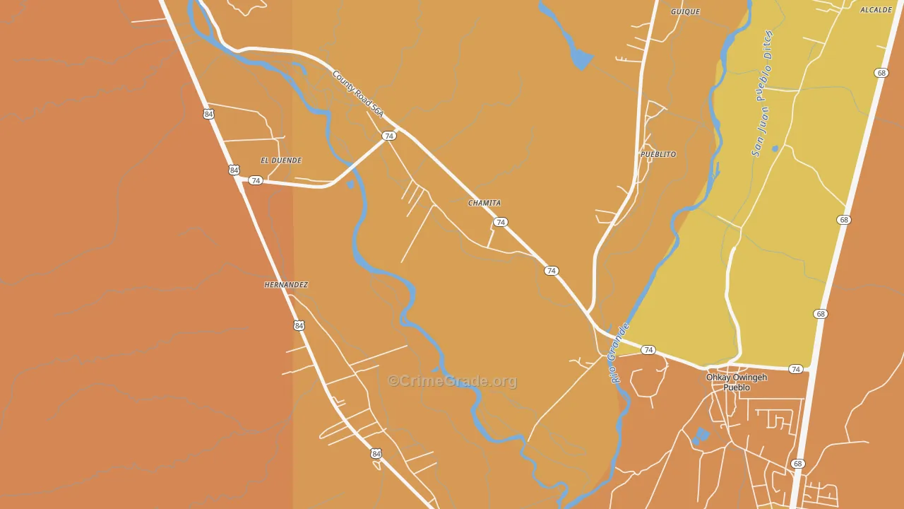 Chamita, NM Map of Vehicle Theft Rates