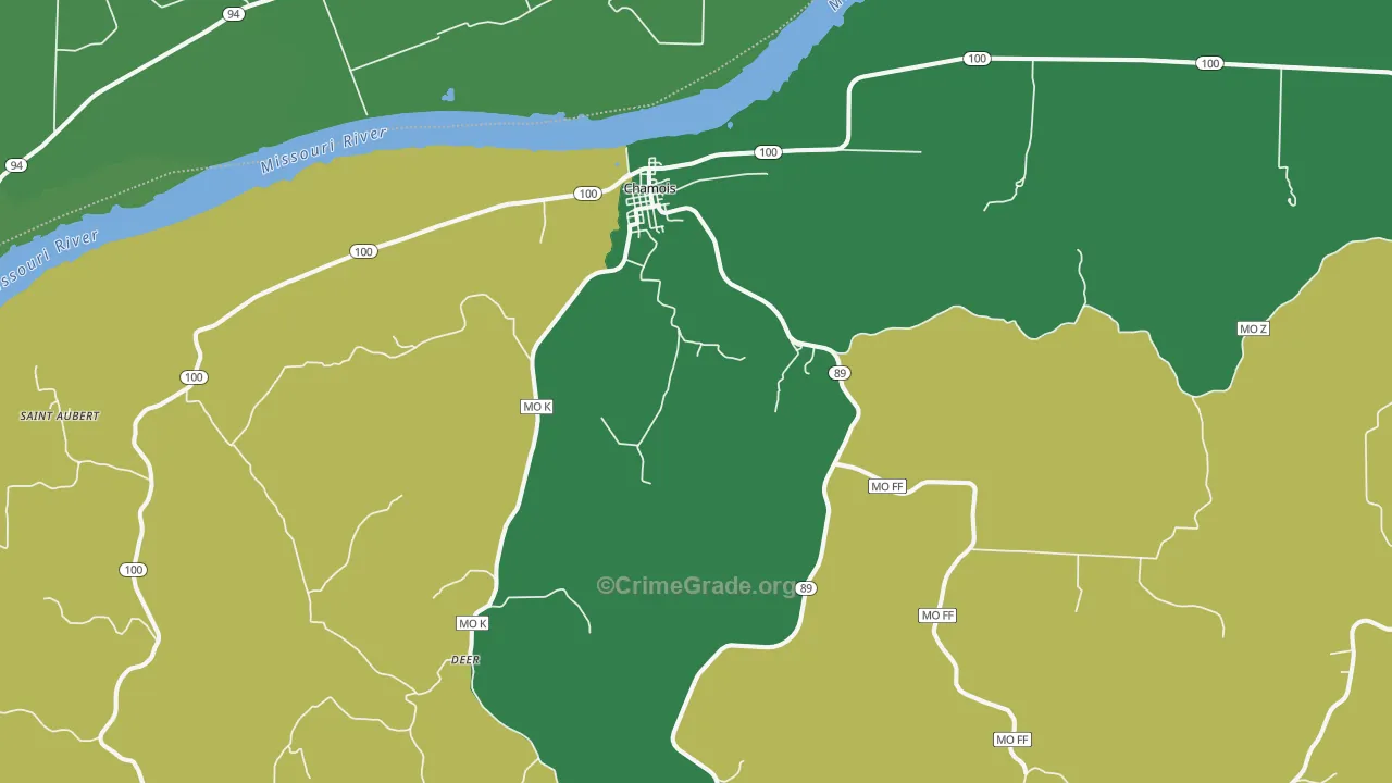 Chamois, MO Map of Vehicle Theft Rates