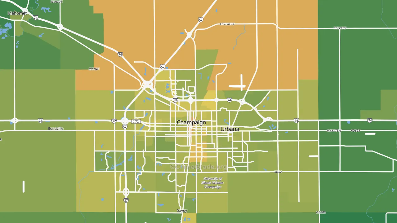 Champaign County, IL Map of Vehicle Theft Rates