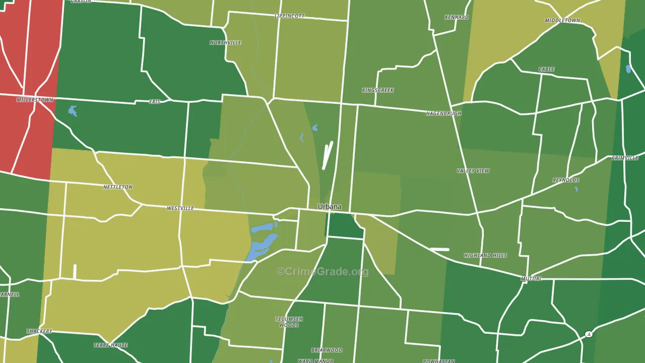 Champaign County, OH Map of Vehicle Theft Rates