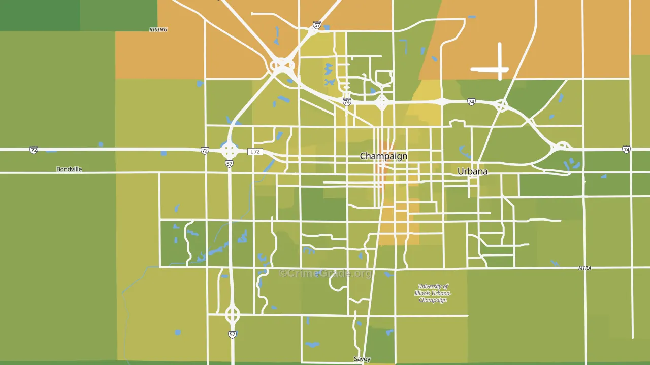 Champaign, IL Map of Vehicle Theft Rates