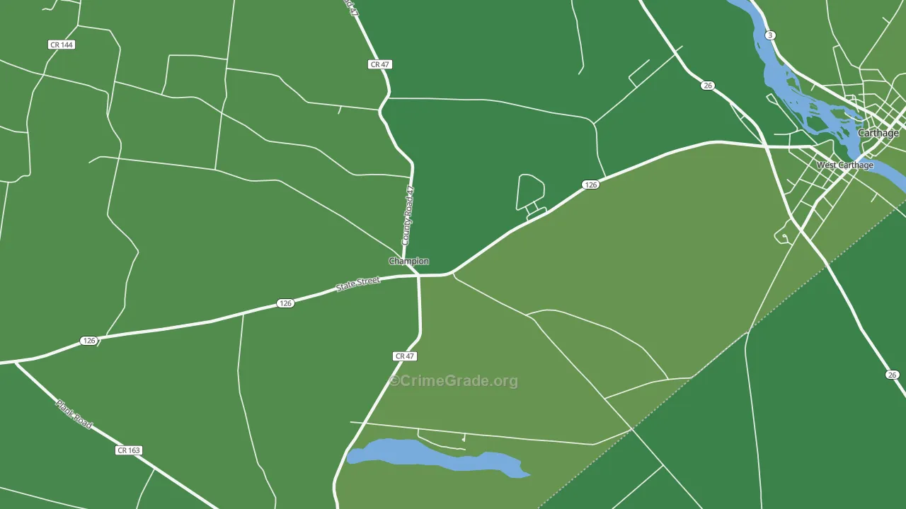 Champion, NY Map of Vehicle Theft Rates