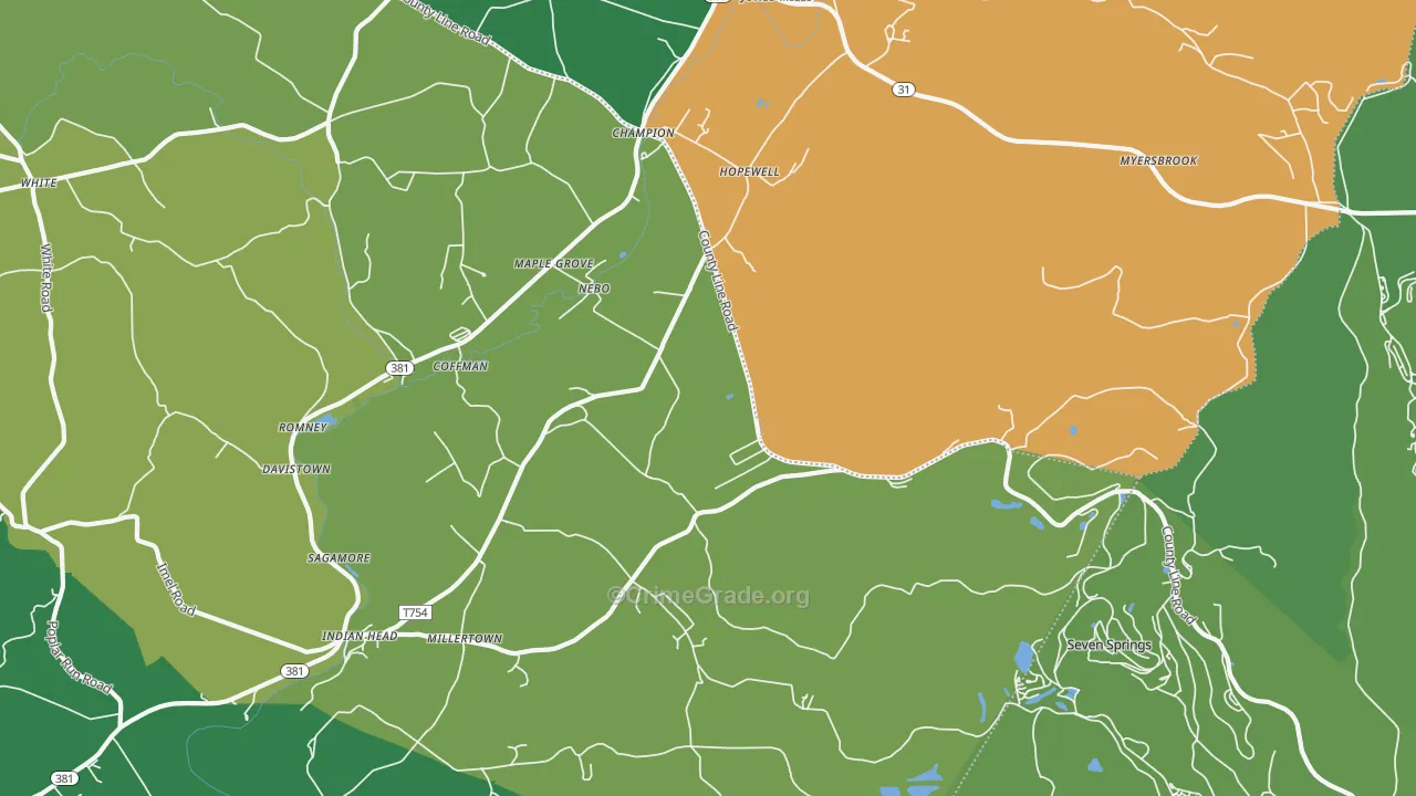 Champion, PA Map of Vehicle Theft Rates