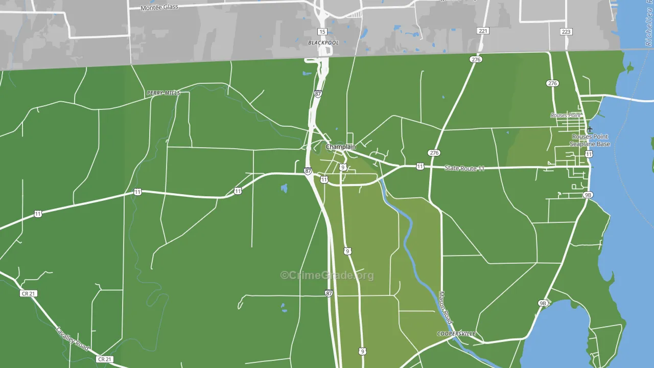 Champlain, NY Map of Vehicle Theft Rates