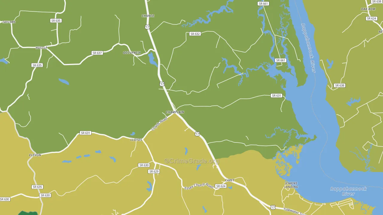 Champlain, VA Map of Vehicle Theft Rates