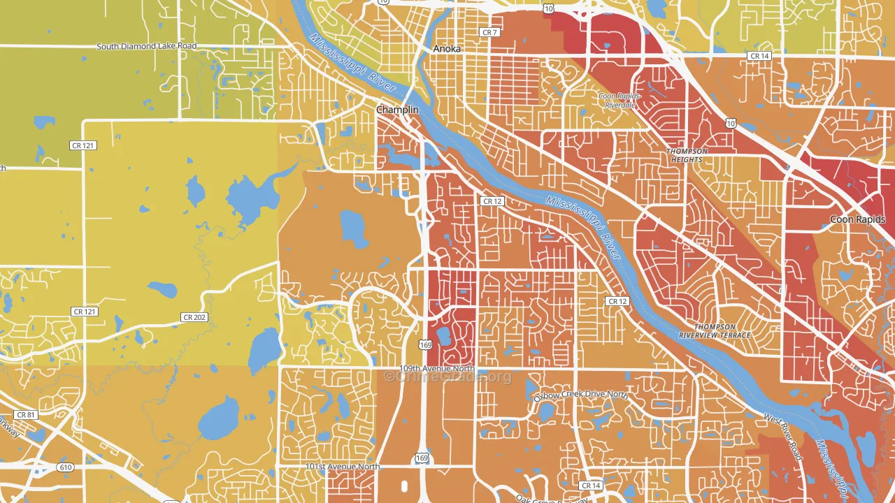 Champlin, MN Map of Vehicle Theft Rates