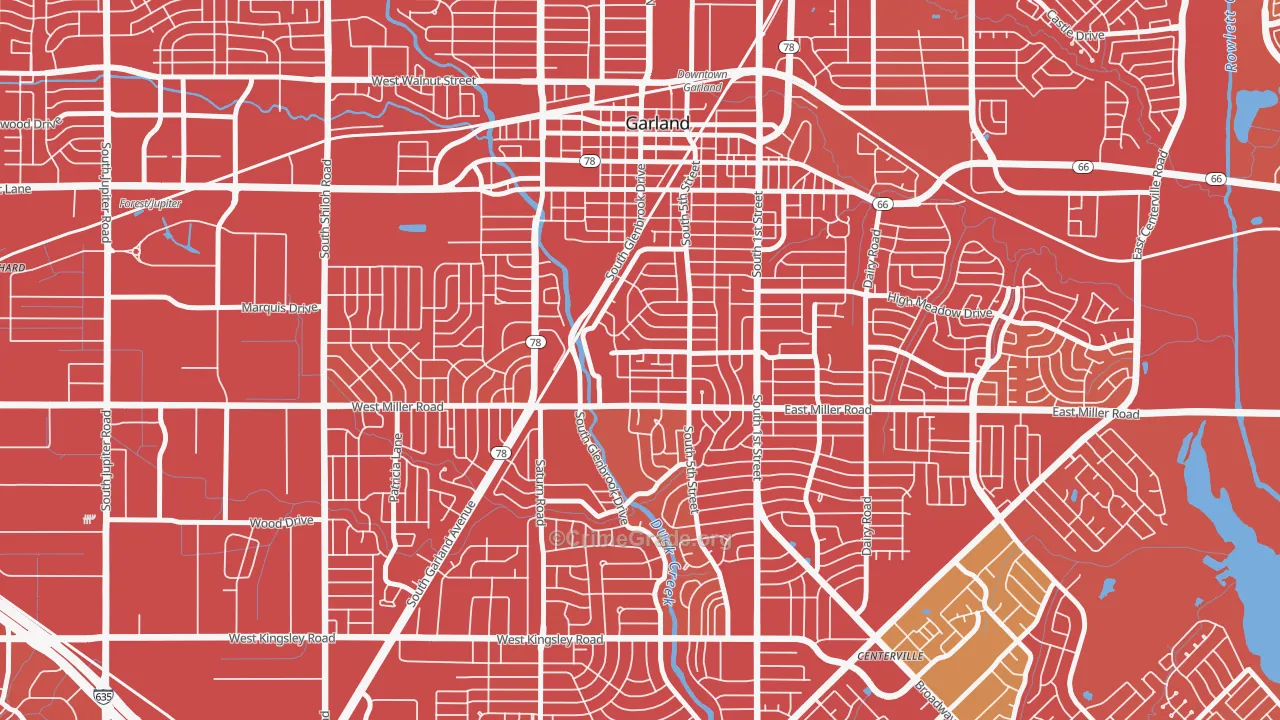 Chandler Heights, Garland, TX Map of Vehicle Theft Rates