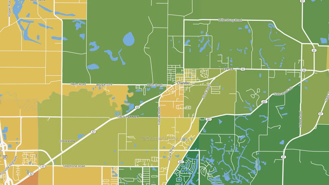 Chandler, IN Map of Vehicle Theft Rates
