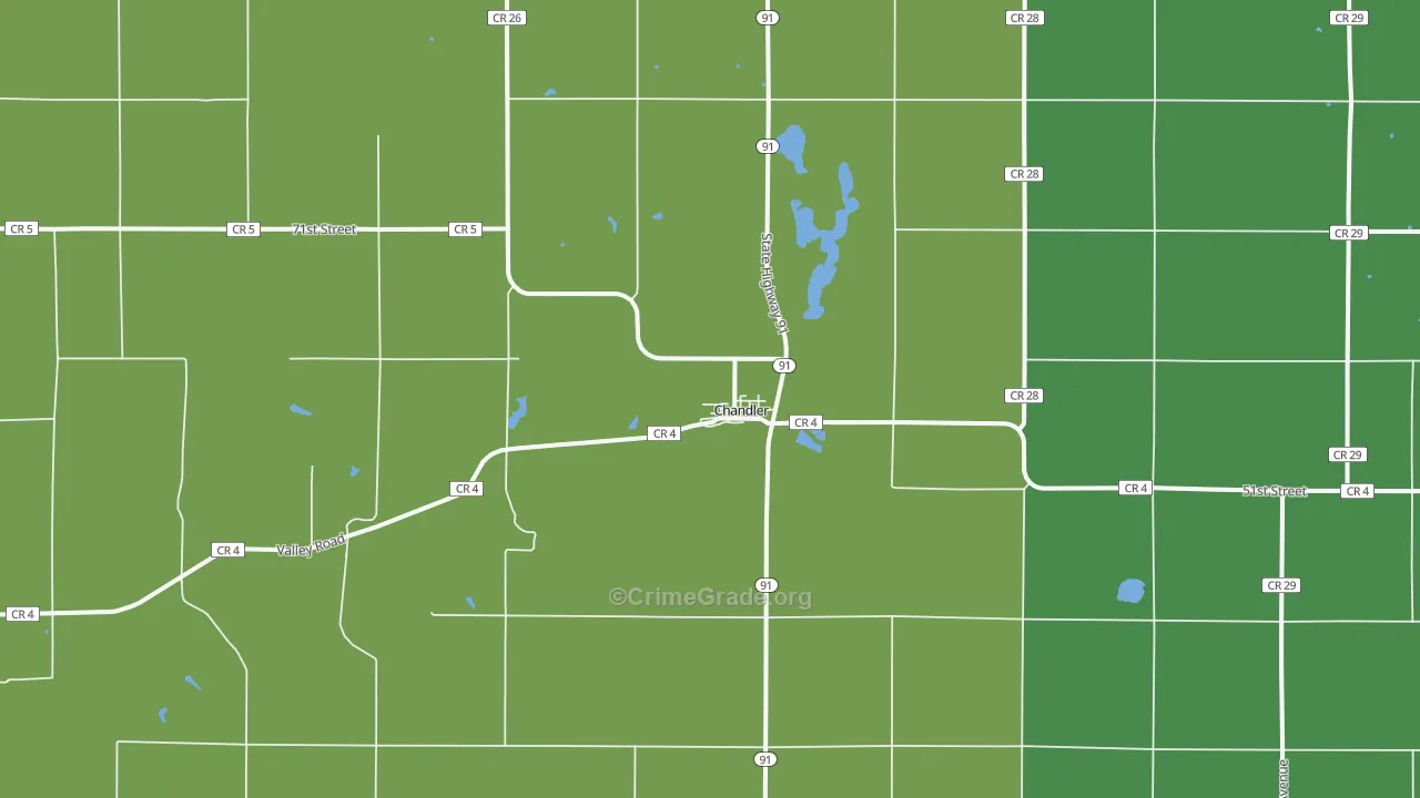 Chandler, MN Map of Vehicle Theft Rates
