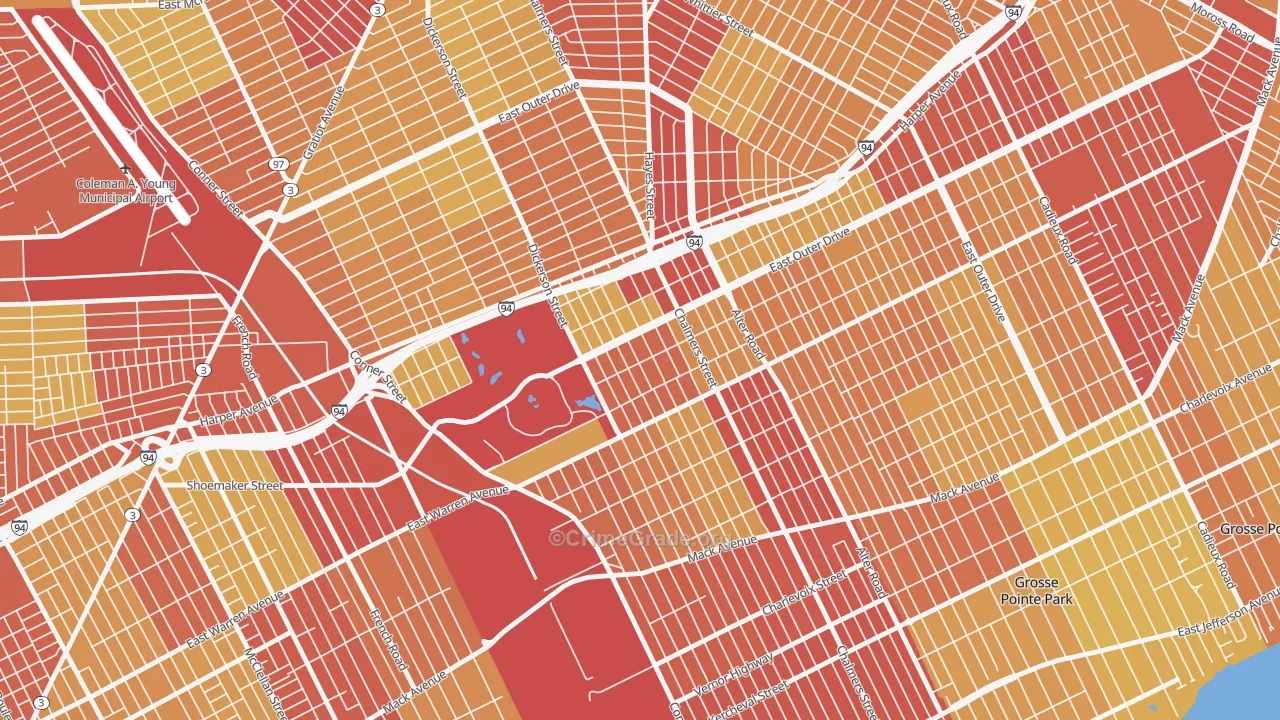 Chandler Park, Detroit, MI Map of Vehicle Theft Rates