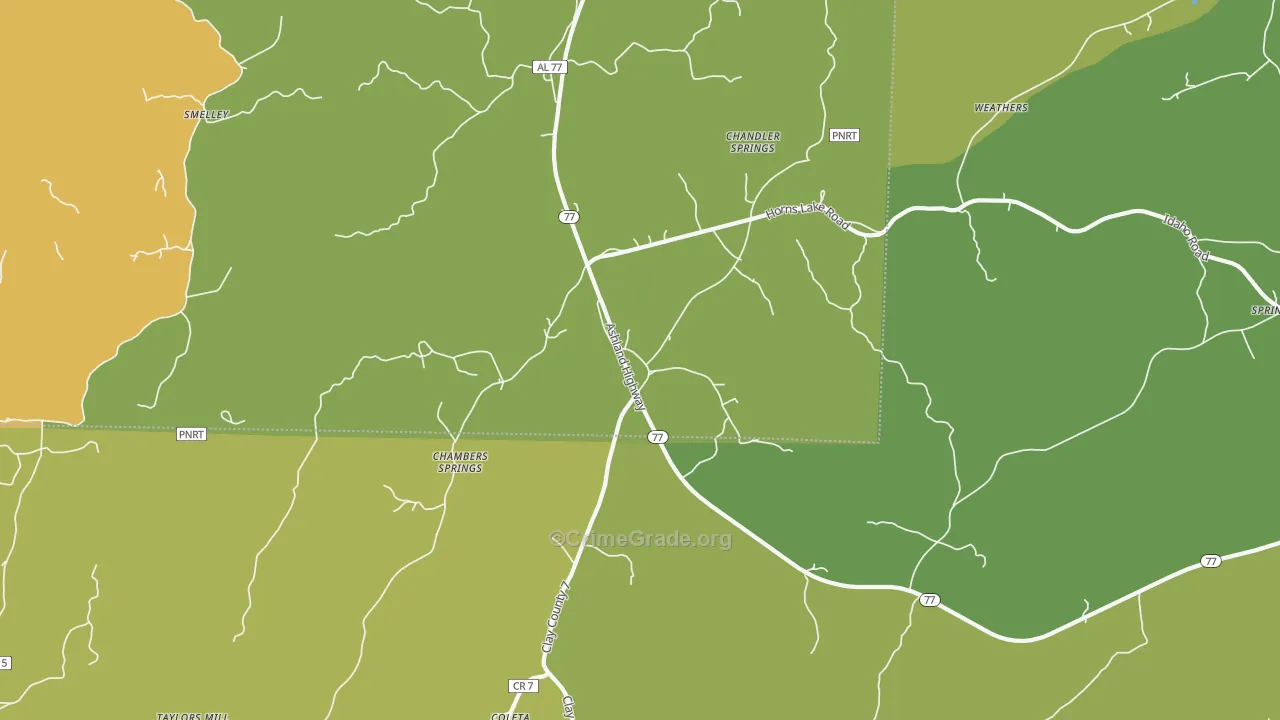 Chandler Springs, AL Map of Vehicle Theft Rates