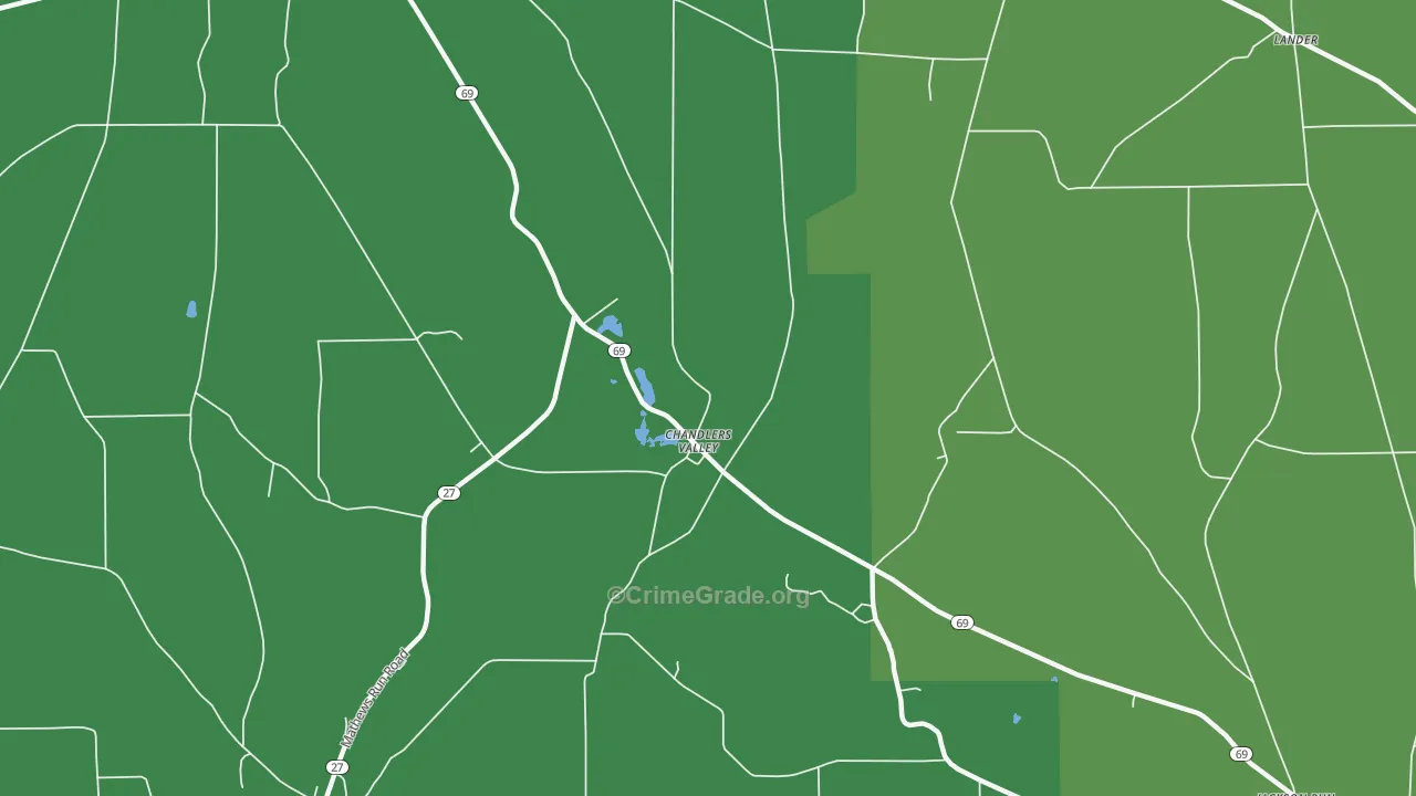 Chandlers Valley, PA Map of Vehicle Theft Rates