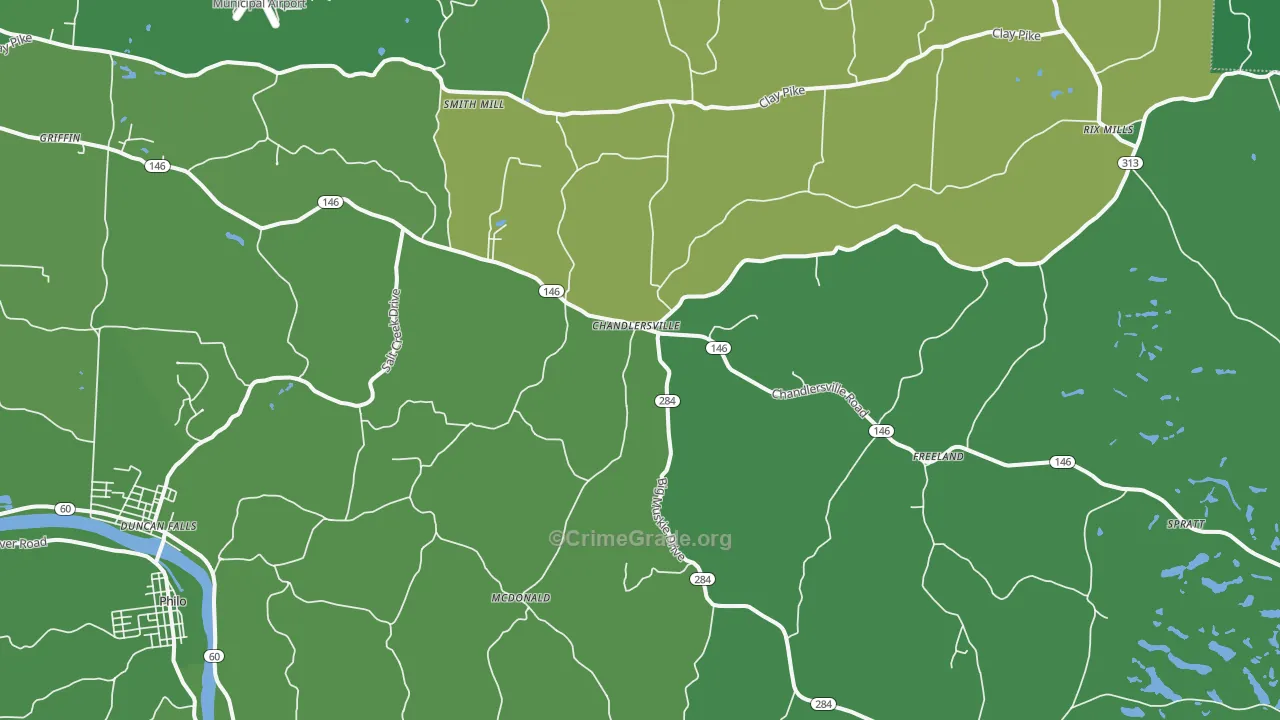 Chandlersville, OH Map of Vehicle Theft Rates