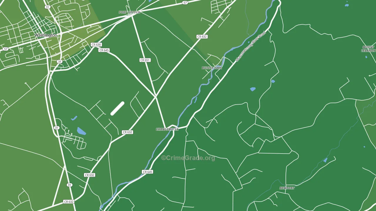 Changewater, NJ Map of Vehicle Theft Rates