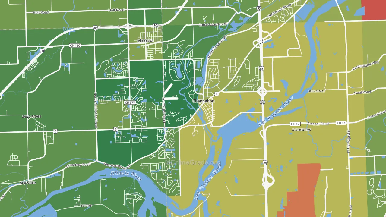 Channahon, IL Map of Vehicle Theft Rates