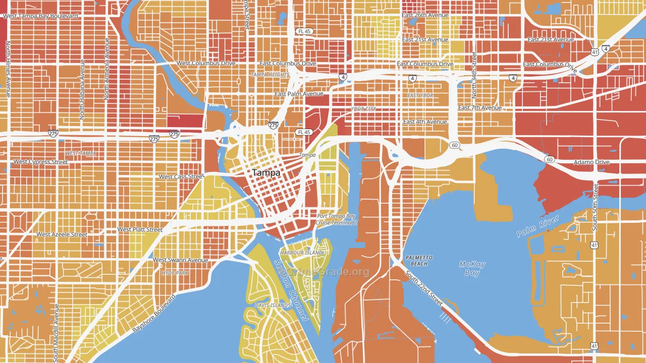 Channelside, Tampa, FL Map of Vehicle Theft Rates